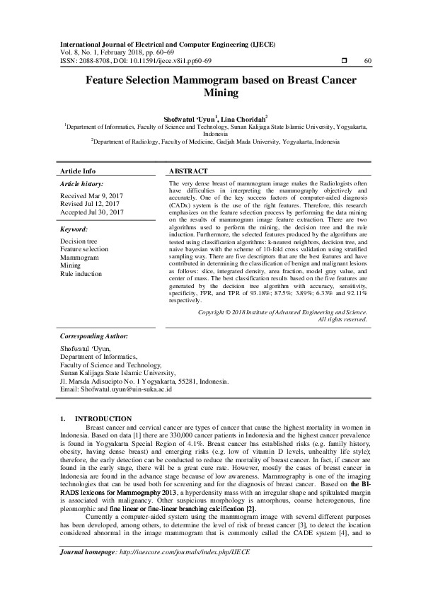 (PDF) Feature Selection Mammogram based on Breast Cancer Mining