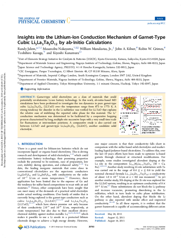 (PDF) Insights into the Lithium-Ion Conduction Mechanism of Garnet-Type ...