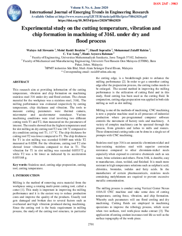 (PDF) Experimental study on the cutting temperature, vibration and chip ...