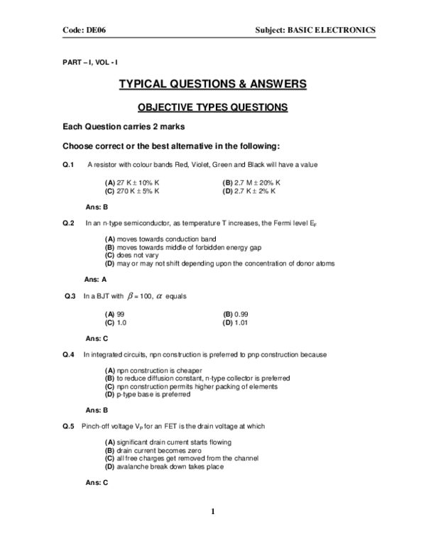 (PDF) Basic Electronics Objectives
