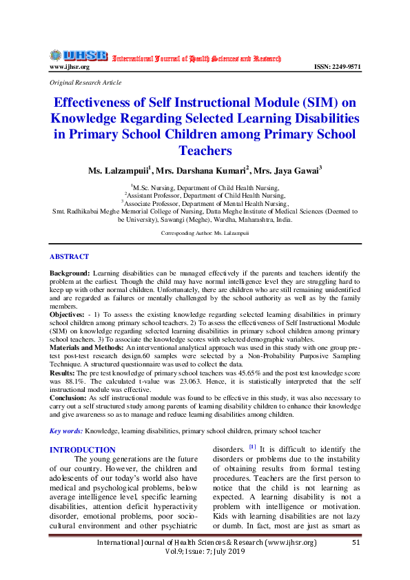 (PDF) Effectiveness of Self Instructional Module (SIM) on Knowledge ...