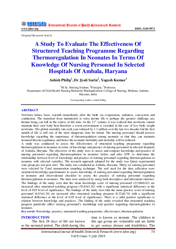 (PDF) A Study To Evaluate The Effectiveness Of Structured Teaching ...