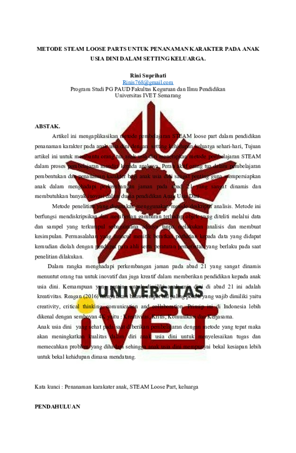 (DOC) METODE STEAM LOOSE PARTS UNTUK PENANAMAN KARAKTER