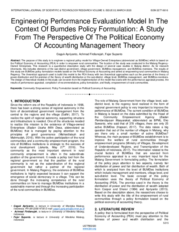 (PDF) Engineering Performance Evaluation Model In The Context Of Bumdes ...