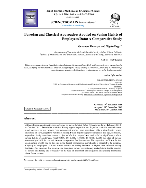 (PDF) Bayesian and Classical Approaches Applied on Saving Habits of ...