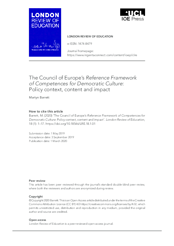 (PDF) The Council of Europe's Reference Framework of Competences for ...