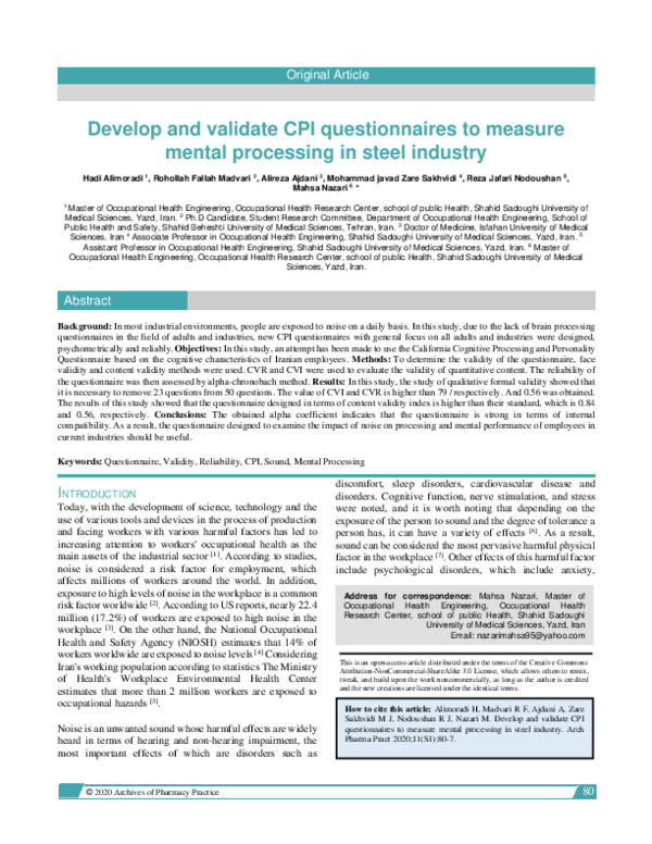 (PDF) Develop and validate CPI questionnaires to measure mental ...