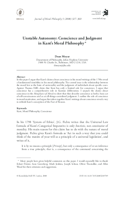 (PDF) Unstable Autonomy: Conscience and Judgment in Kant's Moral Philosophy