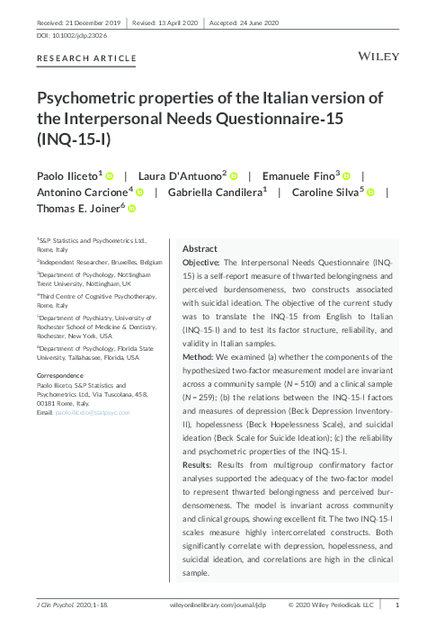 (PDF) Psychometric properties of the Italian version of the ...