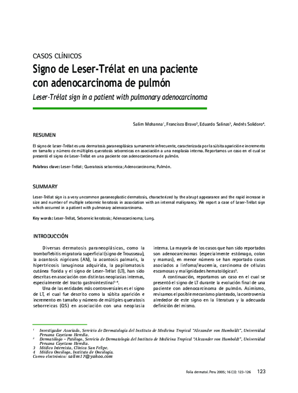 (PDF) Signo de Leser-Trélat en una paciente con adenocarcinoma de pulmón