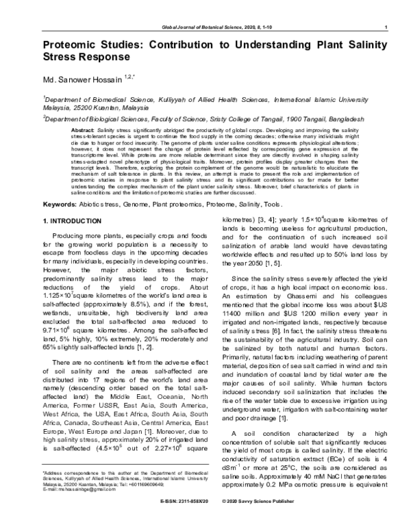 (PDF) Proteomic Studies: Contribution to Understanding Plant Salinity ...