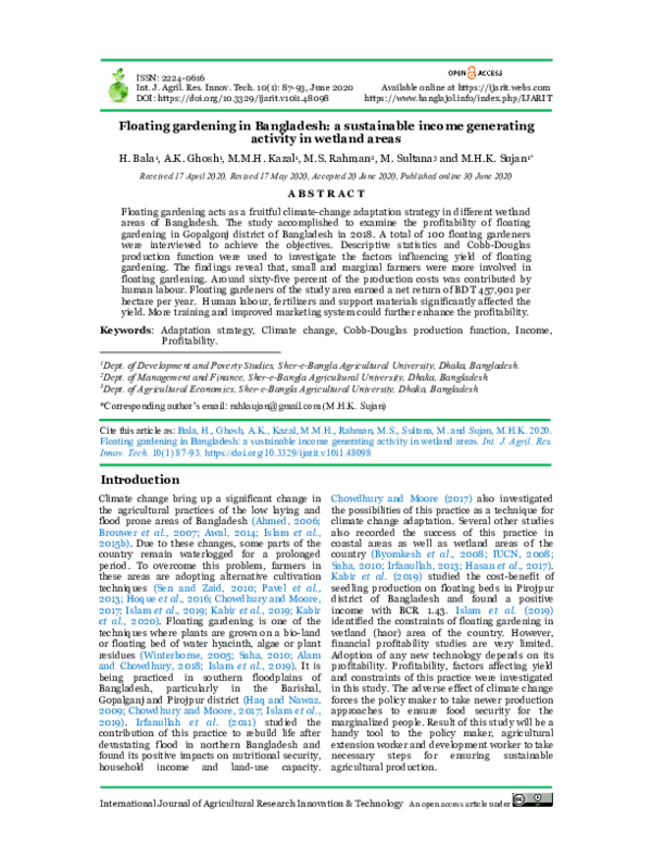 Pdf Floating Gardening In Bangladesh A Sustainable Income Generating Activity In Wetland Areas International Journal Of Agricultural Research Innovation And Technology Ijarit Academia Edu