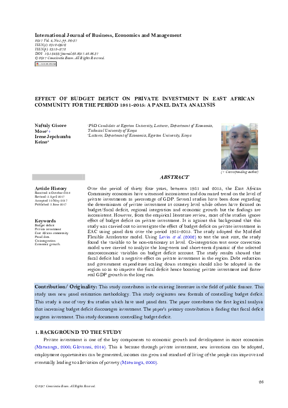 (PDF) EFFECT OF BUDGET DEFICT ON PRIVATE INVESTMENT IN EAST AFRICAN ...