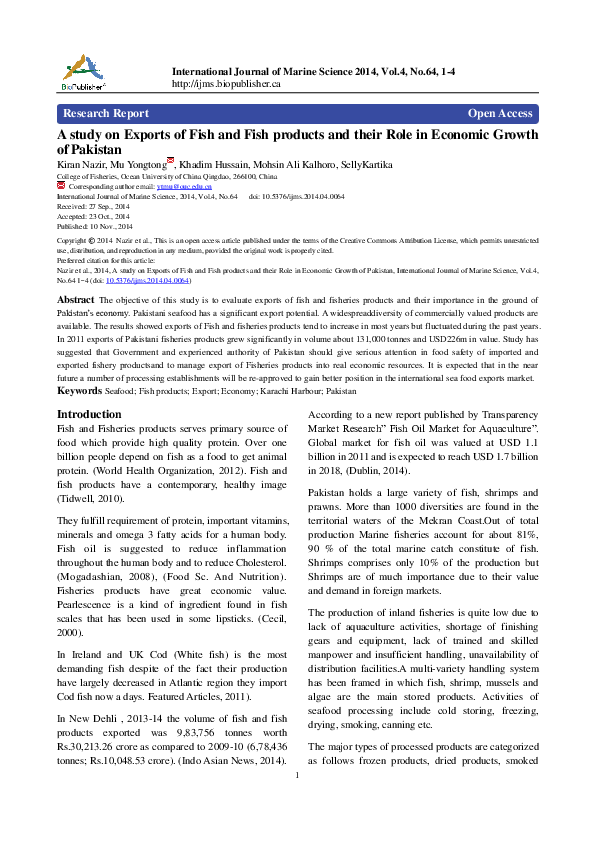 (PDF) A study on Exports of Fish and Fish products and their Role in ...