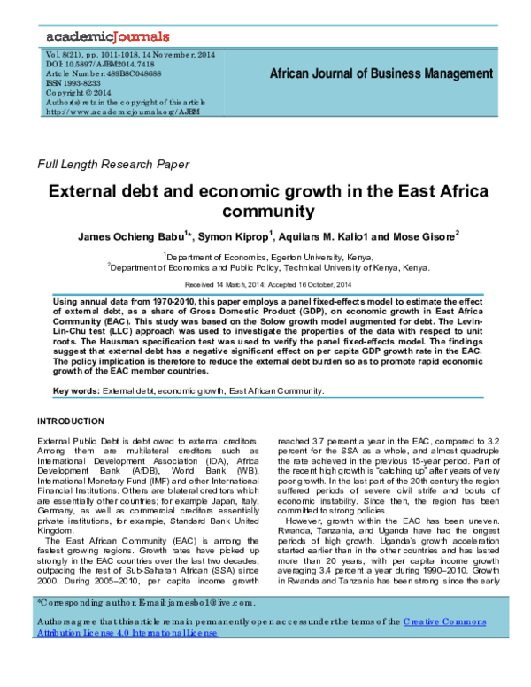 (PDF) External debt and economic growth in the East Africa community