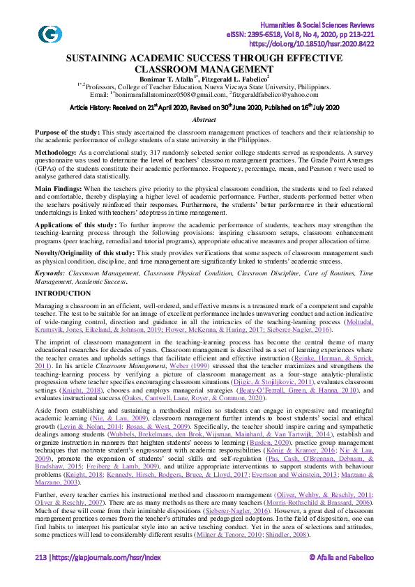 (PDF) Sustaining Academic Success through Effective Classroom