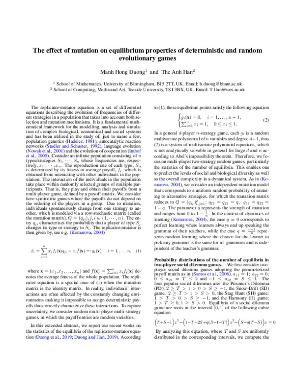 (PDF) The effect of mutation on equilibrium properties of deterministic ...