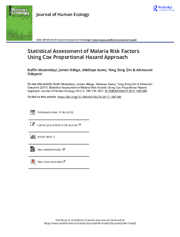 (PDF) Statistical Assessment of Malaria Risk Factors Using Cox ...