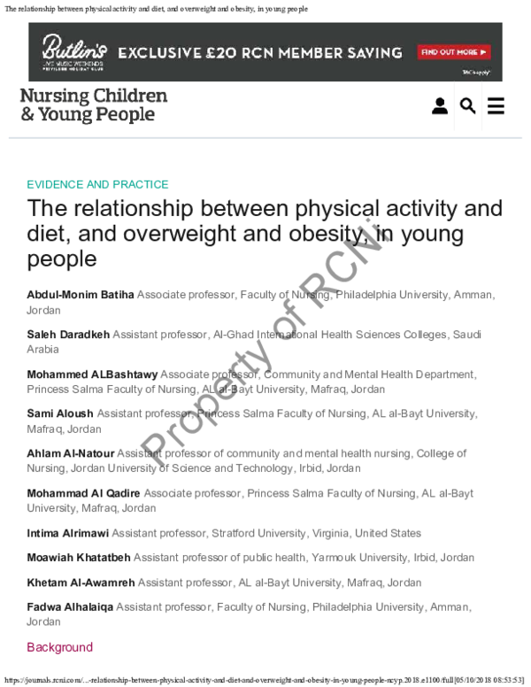(PDF) The relationship between physical activity and diet, and ...