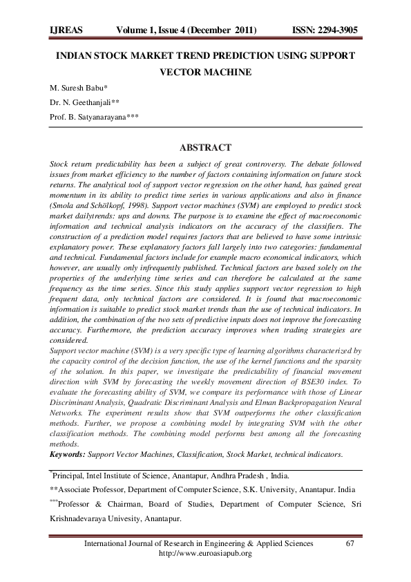 (PDF) INDIAN STOCK MARKET TREND PREDICTION USING SUPPORT VECTOR MACHINE