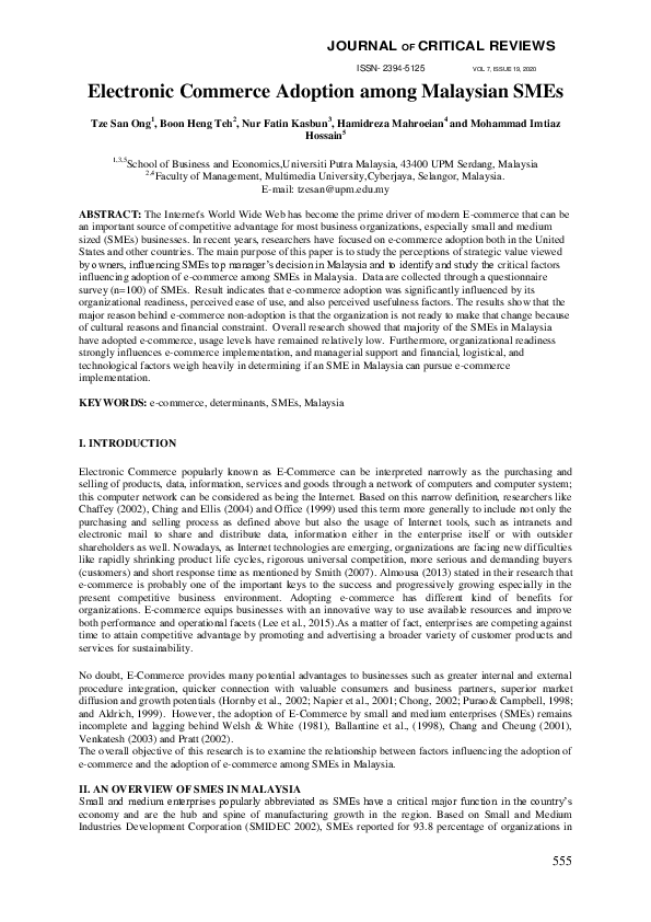 (PDF) Electronic Commerce Adoption among Malaysian SMEs