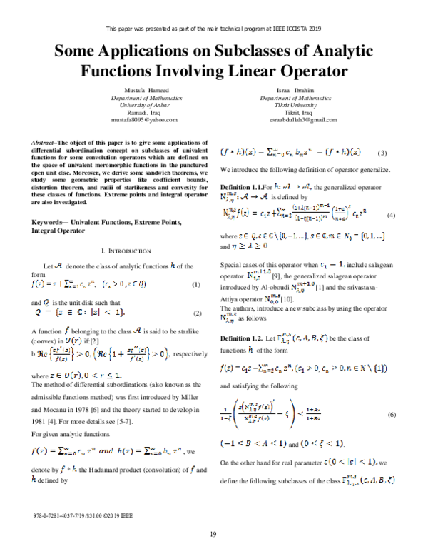 (PDF) Some Applications on Subclasses of Analytic Functions Involving ...