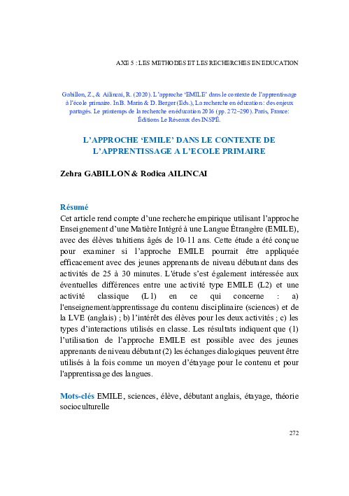 (PDF) L’approche ‘EMILE’ dans le contexte de l’apprentissage à l’école ...