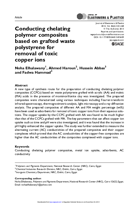 (PDF) Conducting chelating polymer composites based on grafted waste ...