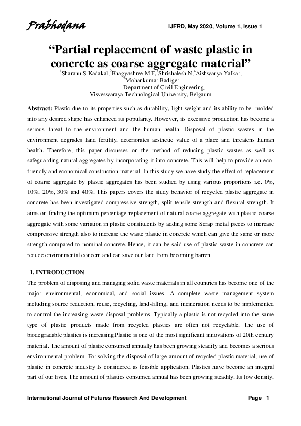 (PDF) "Partial replacement of waste plastic in concrete as coarse ...