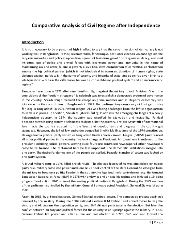 (DOC) History of Civil Regime After Independence(19712019); Bangladesh