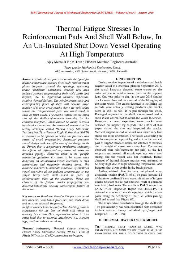 (PDF) Thermal Fatigue Stresses In Reinforcement Pads And Shell Wall ...