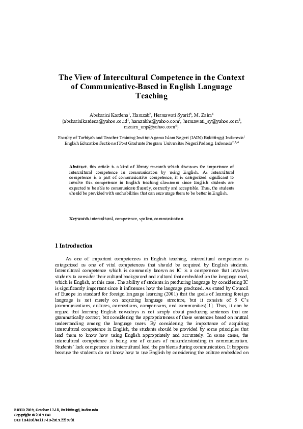 Pdf The View Of Intercultural Competence In The Context Of Communicative Based In English Pdf The View Of Intercultural Competence In The Context Of Communicative Based In English