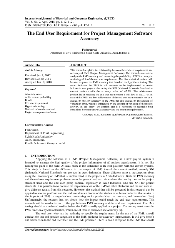 (PDF) The End User Requirement for Project Management Software Accuracy