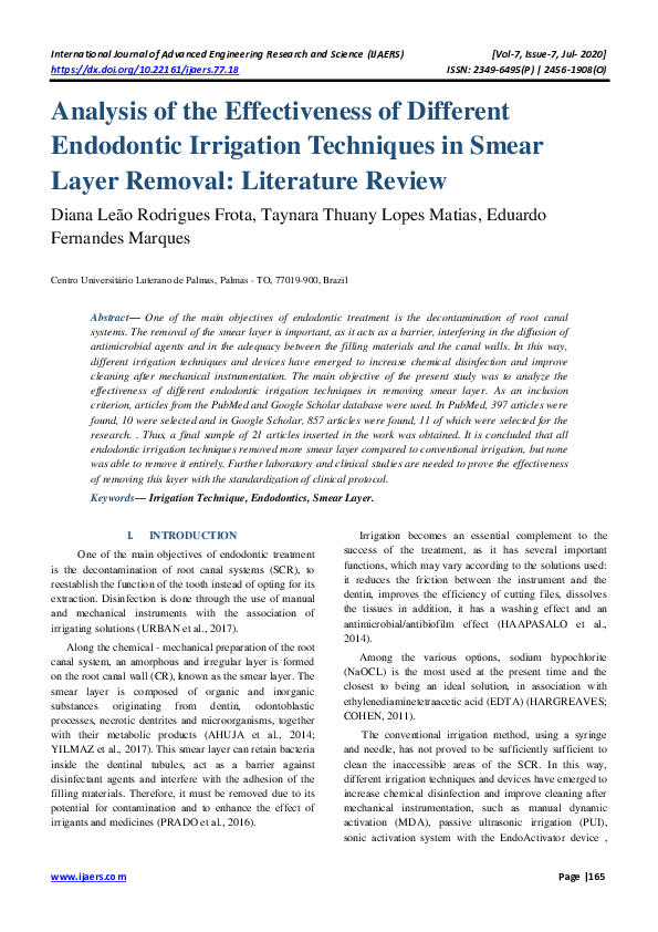(PDF) Analysis of the Effectiveness of Different Endodontic Irrigation