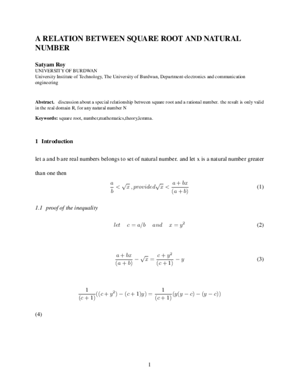 (PDF) A RELATION BETWEEN SQUARE ROOT AND NATURAL NUMBER