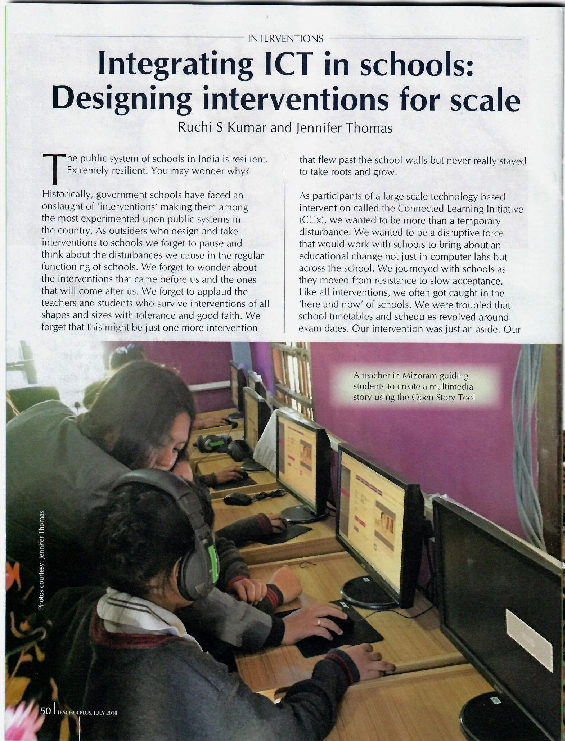 (PDF) Integrating ICT in schools: Designing Interventions for Scale