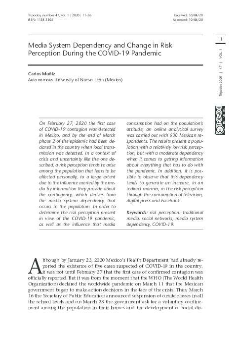 Media System Dependency and Change in Risk Perception During the COVID-19 Pandemic
