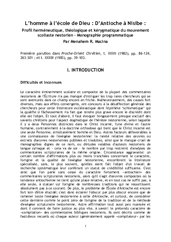 Pdf L Homme A L Ecole De Dieu D Antioche A Nisibe Profil Hermeneutique Theologique Et Kerygmatique Du Mouvement Scoliaste Nestorien Monographie Programmatique Maj 20 07 20 M R Macina Academia Edu