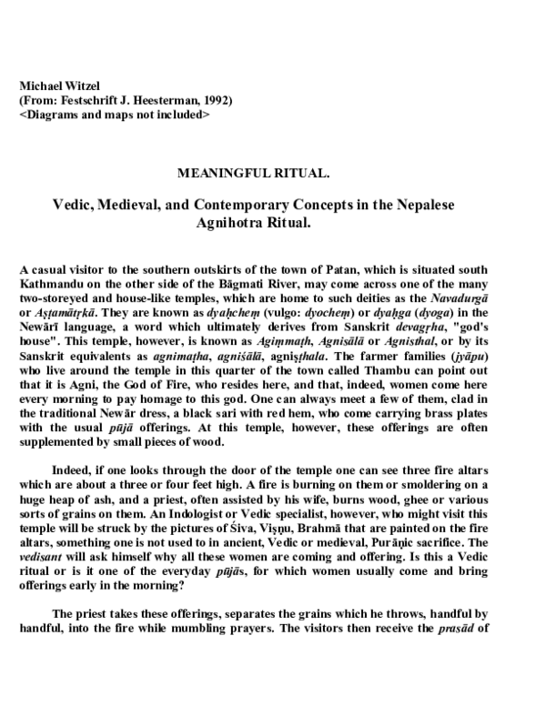First page of “Vedic, Medieval, and Contemporary Concepts in the Nepalese Agnihotra Ritual”