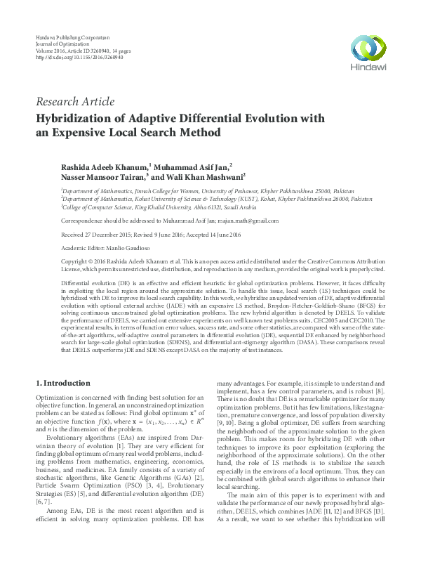 (PDF) Hybridization of Adaptive Differential Evolution with an