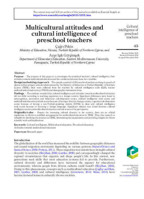 (PDF) Multicultural attitudes and cultural intelligence of preschool ...
