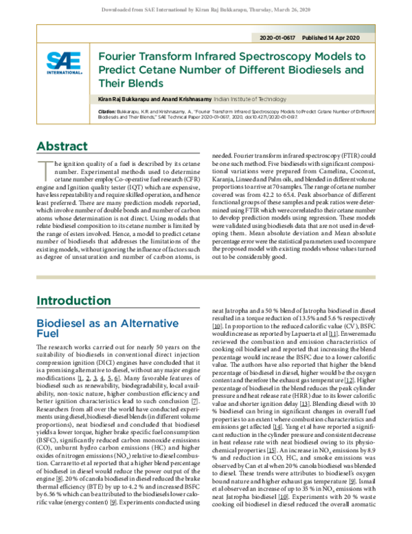(PDF) Fourier Transform Infrared Spectroscopy Models to Predict Cetane ...