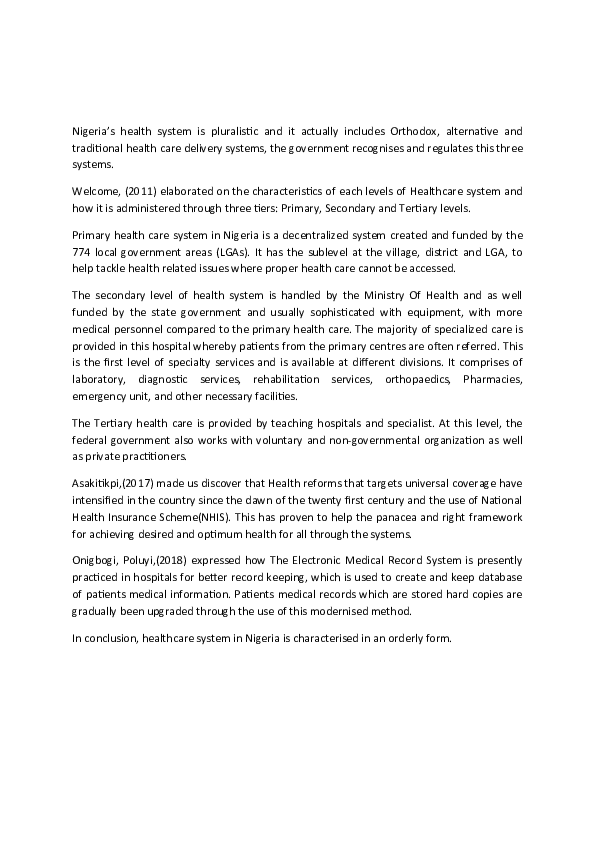 (DOC) Characteristics of Nigerias' health system