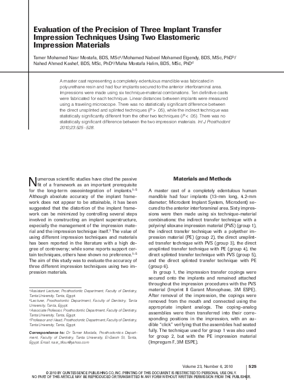 (PDF) Evaluation of the precision of three implant transfer impression