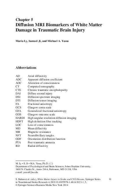 (PDF) Diffusion MRI Biomarkers of White Matter Damage in Traumatic ...