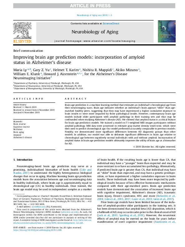 (PDF) Improving brain age prediction models: incorporation of amyloid ...