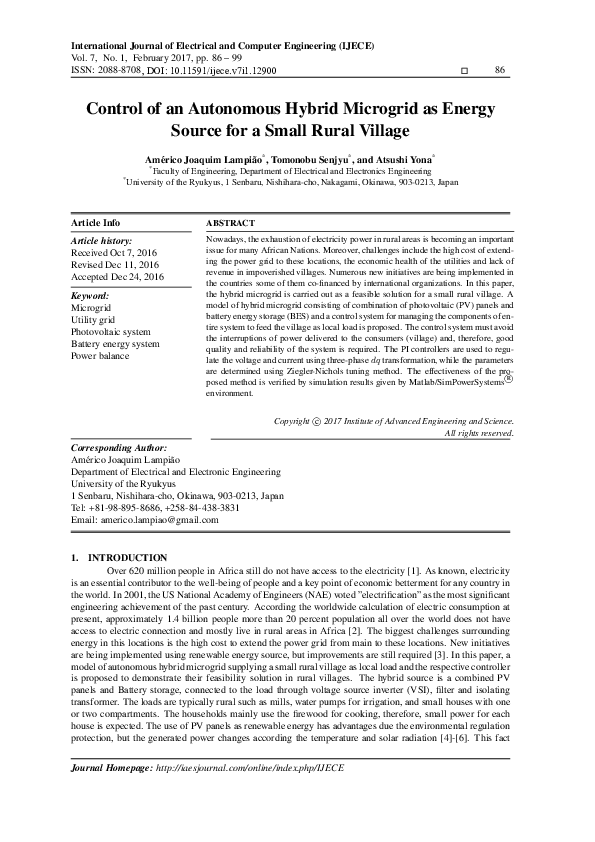(PDF) Control of an Autonomous Hybrid Microgrid as Energy Source for a ...