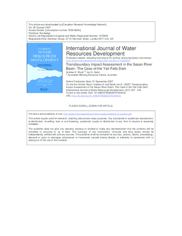 (PDF) Transboundary Impact Assessment in the Sesan River Basin: The ...