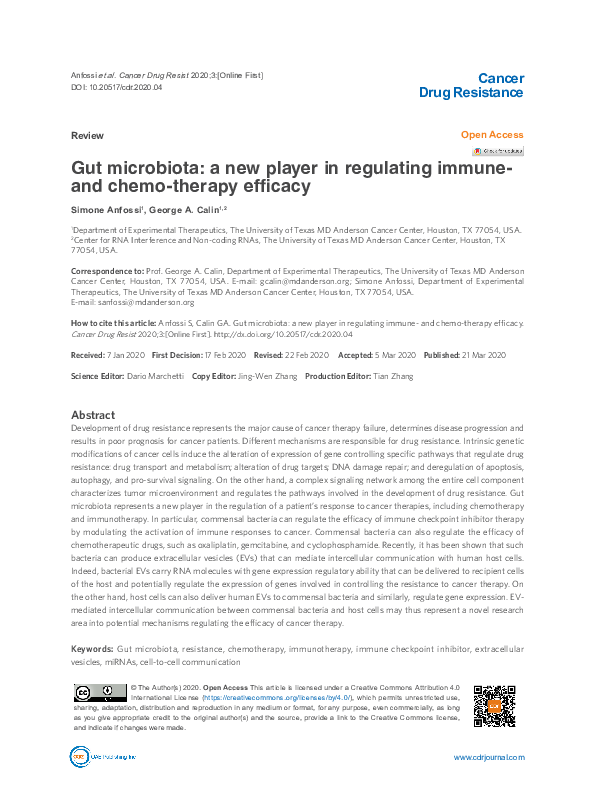 (PDF) Gut microbiota: a new player in regulating immune- and chemo ...