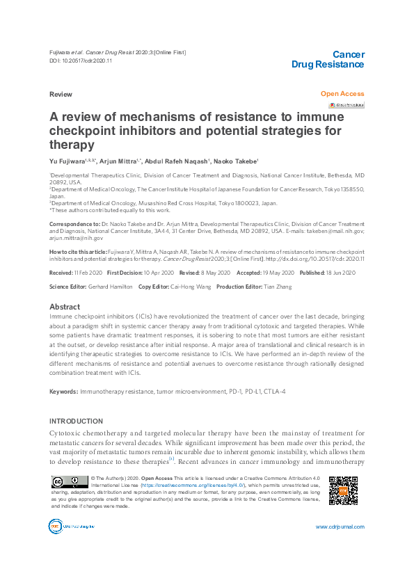 (PDF) A review of mechanisms of resistance to immune checkpoint ...